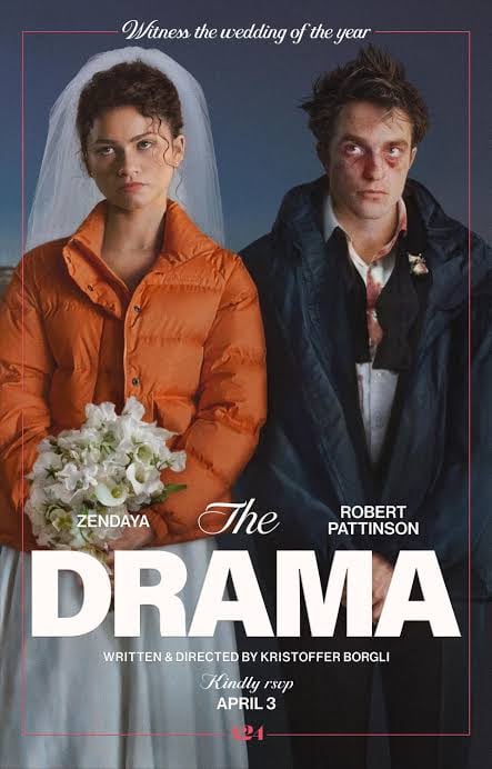 El póster de la película romántica de comedia negra "The Drama", dirigida por Kristoffer Borgli (Foto: A24 / Square Peg / Live Free or Die Films)