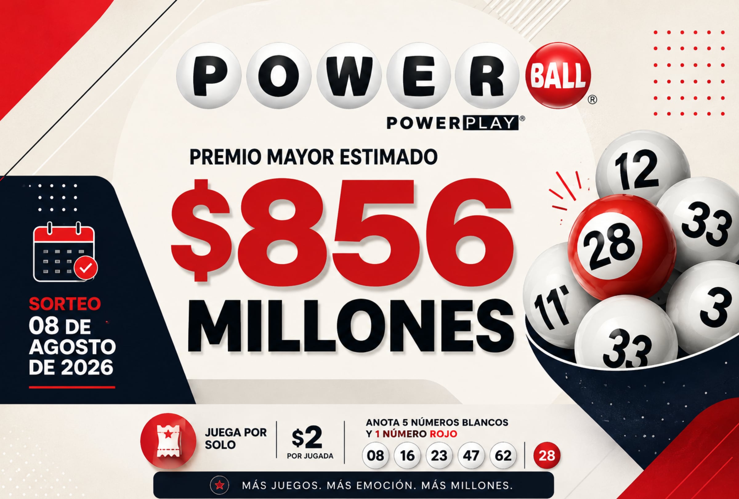 TALLAHASSEE, FLORIDA (ESTADOS UNIDOS), 05/08/2026.- Powerball hoy, sábado 8 de agosto: revisa los números ganadores y resultados del sorteo por un jackpot de US$856 millones, además del Powerball y Power Play en Estados Unidos. FOTO DE NOÉ YACTAYO