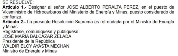 José Alberto Peralta Pérez fue designado como nuevo viceministro de Hidrocarburos del Ministerio de Energía y Minas (Minem). Foto: El Peruano.