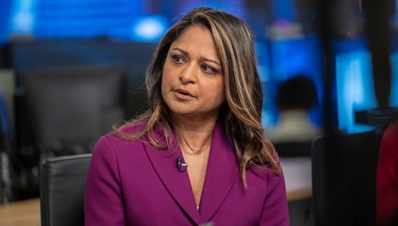 Savita Subramanian, head of US equity and quantitative strategy at BofA Securities Inc., during a Bloomberg Television interview in New York, US, on Tuesday, March 19, 2024. Bank of America Corp.s CEO today said itll take time for the banking industry to work through issues with commercial real estate loans, after a New York regional lender alarmed investors with its exposure troubled debt.