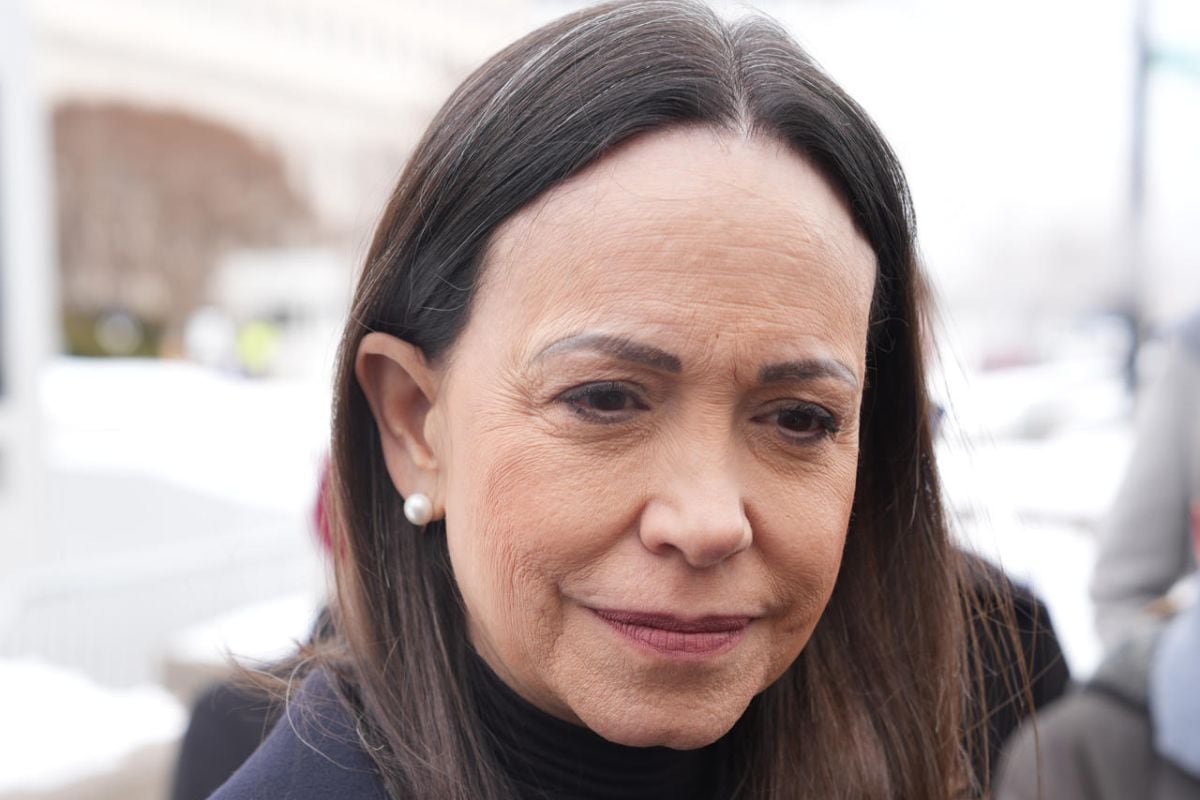 La líder opositora venezolana, María Corina Machado, habla en una rueda de prensa este miércoles, en Washington (EE.UU). Foto: EFE/ Octavio Guzmán