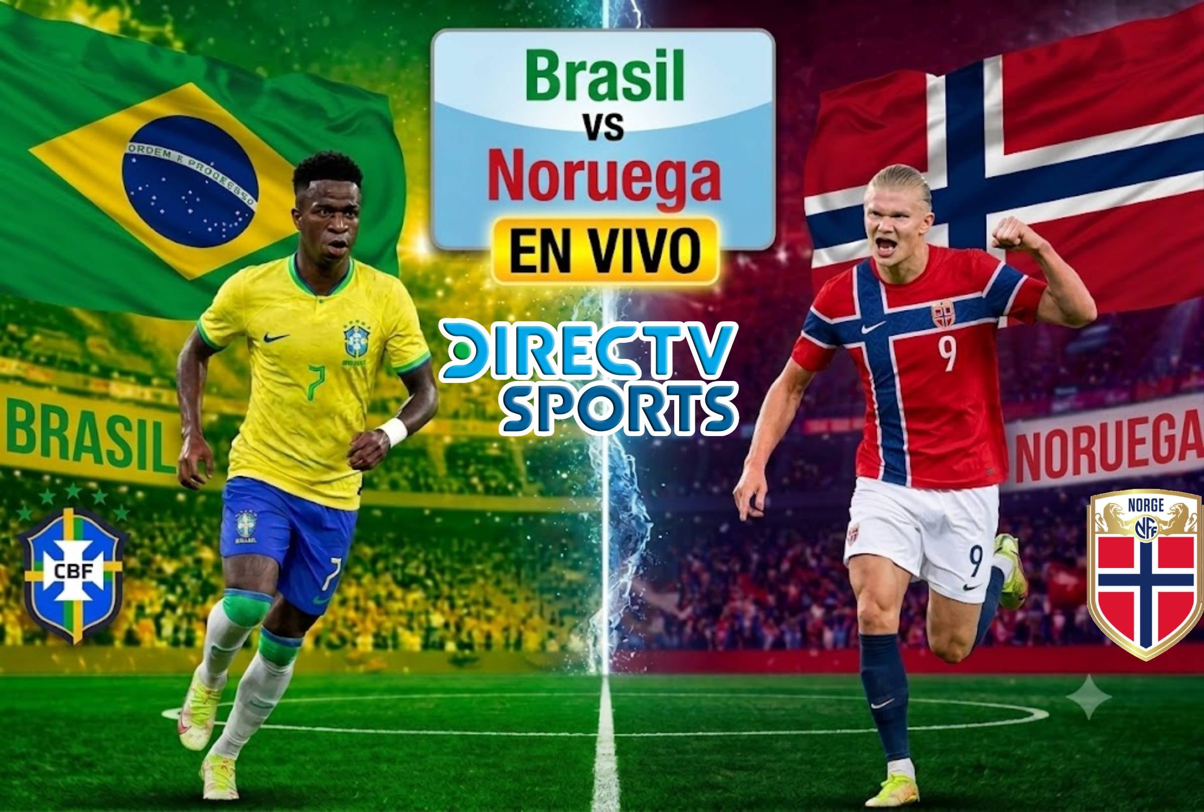 EAST RUTHERFORD, NUEVA JERSEY, (ESTADOS UNIDOS), 5/07/2026.- DirecTV Sports te llevará EN VIVO el partido Brasil vs. Noruega hoy por los octavos de final del Mundial 2026 desde MetLife Stadium, Nueva Jersey, Estados Unidos. Imagen creada por Gemini.
