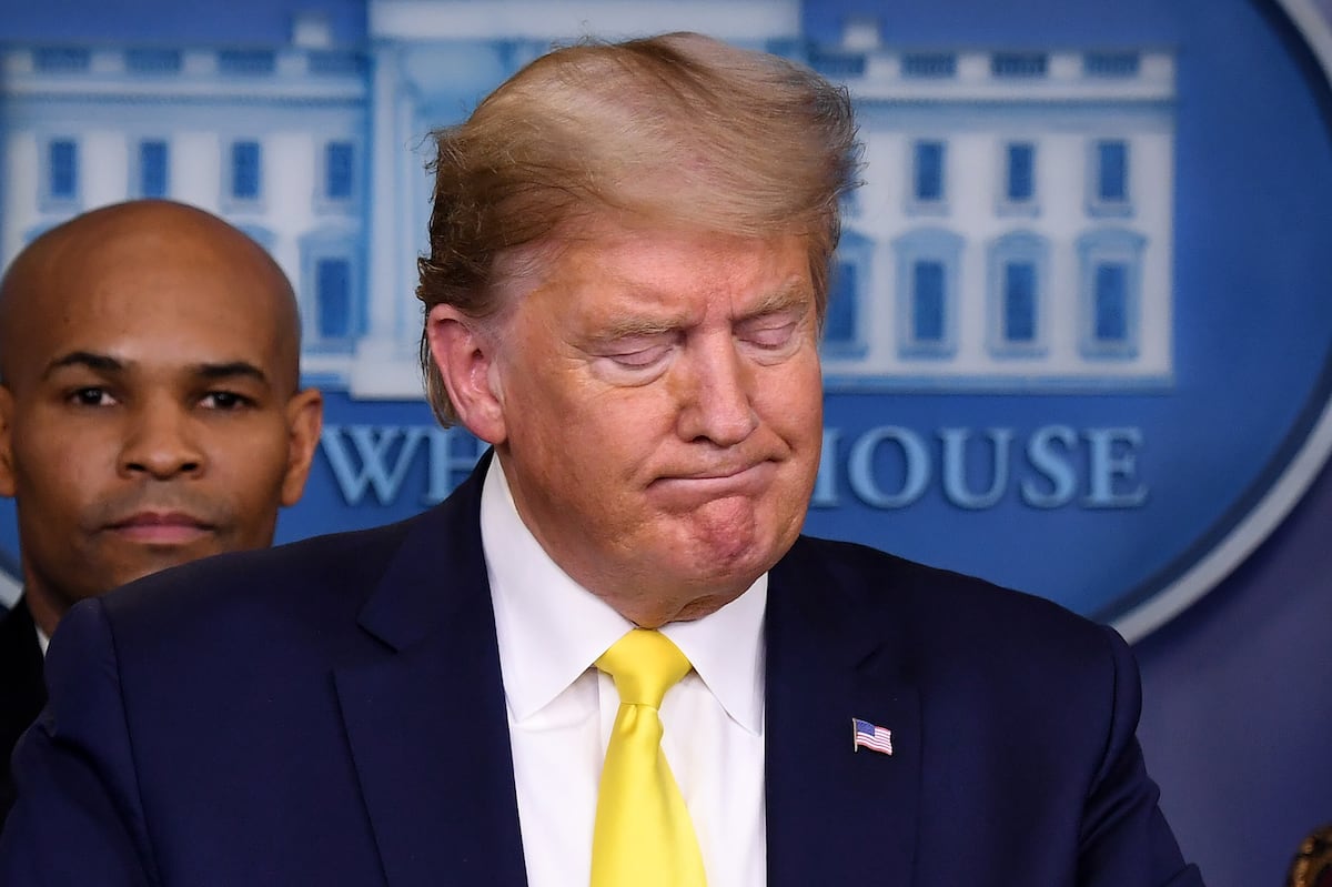 US President Donald Trump gestures as he speaks about the COVID-19 (coronavirus) alongside members of the Coronavirus Task Force in the Brady Press Briefing Room at the White House in Washington, DC, March 9, 2020. (Photo by SAUL LOEB / AFP)
