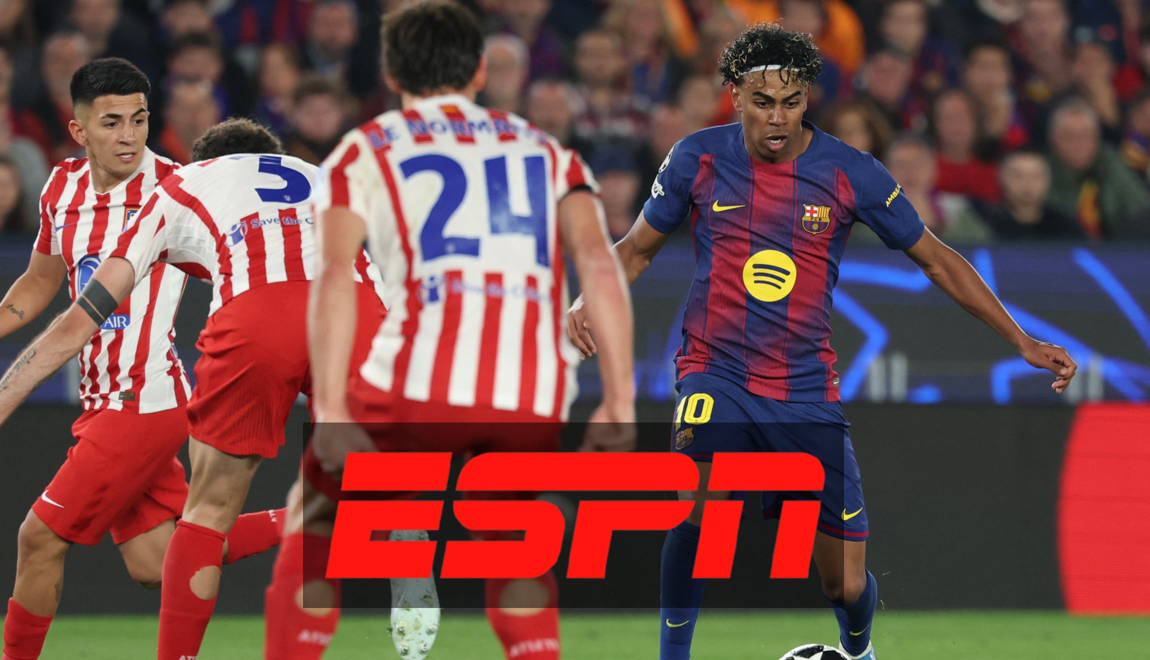 Señal de ESPN para ver el partido de Barcelona vs. Atlético de Madrid en directo, este martes 14 de abril, por la vuelta de los cuartos de final de la UEFA Champions League 2026. (Foto: AFP / Composición Gestión Mix)