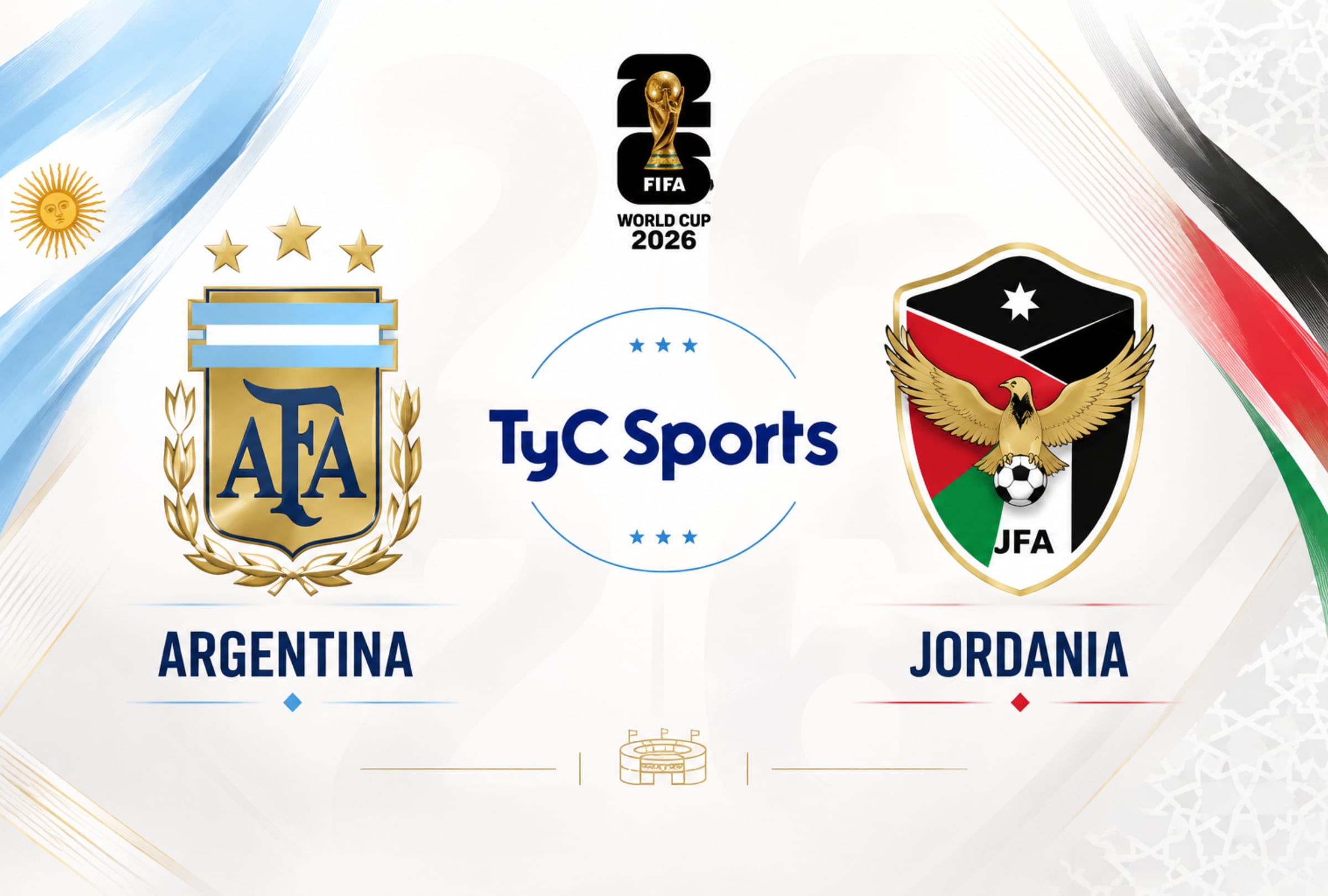 TyC Sports va a transmitir el partido de Argentina vs. Jordania en vivo y en directo, este sábado 27 de junio, por la Jornada 3 del Mundial de Fútbol 2026. (Foto: Imagen creada por El Comercio MAG utilizando la IA de Chat GPT)