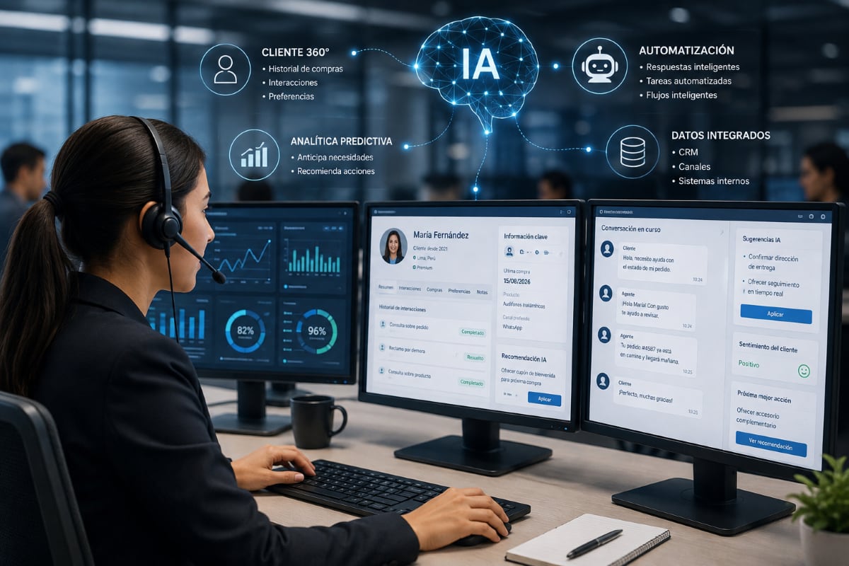 La IA agéntica podría resolver de forma autónoma el 80% de los problemas comunes de atención al cliente hacia 2029, según Gartner. Foto: Composición Gestión.