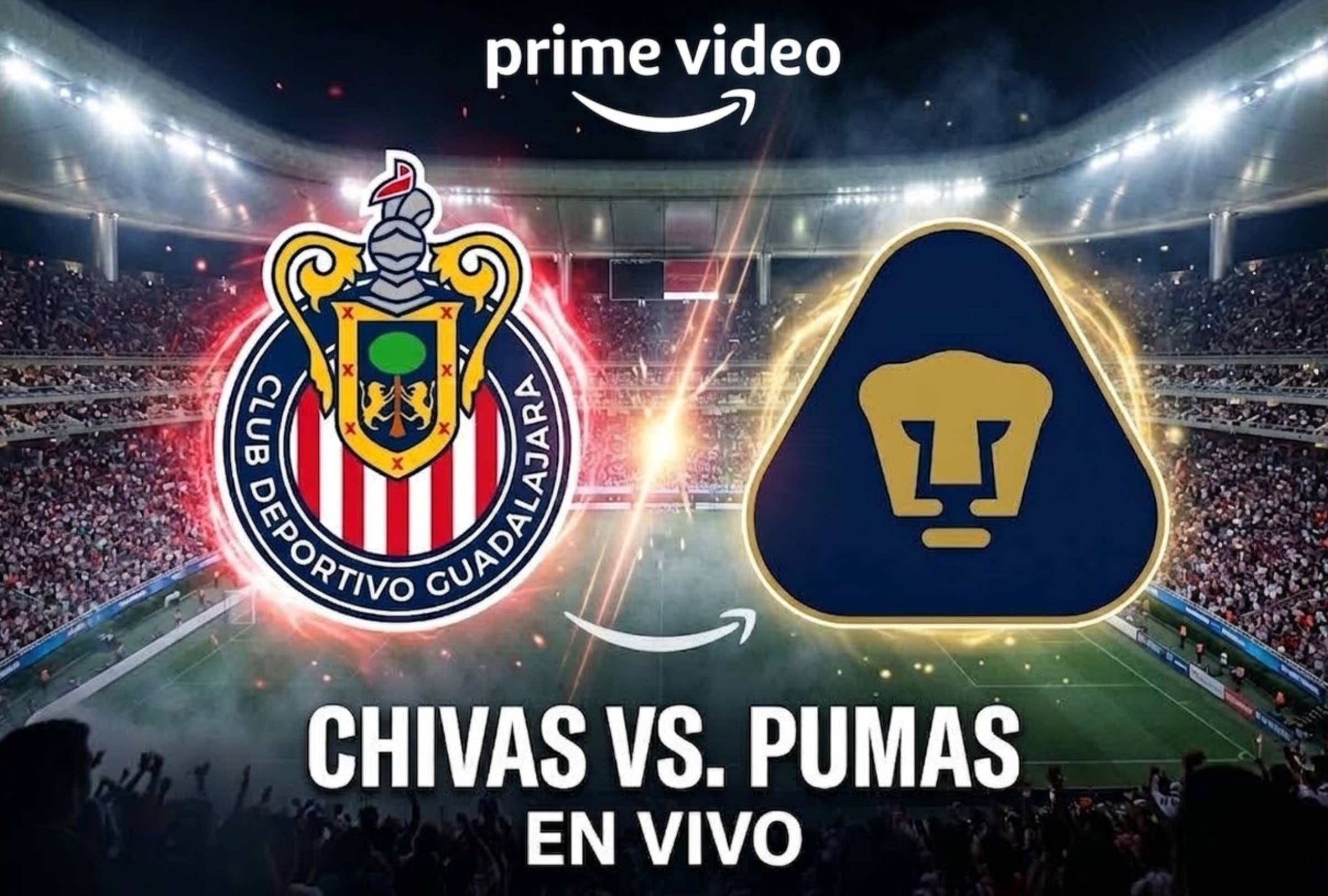 GUADALAJARA, JALISCO, MÉXICO, (13-09-2026).- Prime Video transmitirá EN VIVO el partido de Chivas de Guadalajara vs. Pumas UNAM por la Liga MX desde el Estadio Akron. FOTO: Imagen creada por la IA de Gemini.