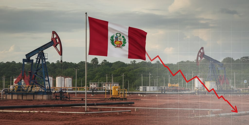 Producción de petróleo en caída. Fotocomposición: Perplexity, diario Gestión.