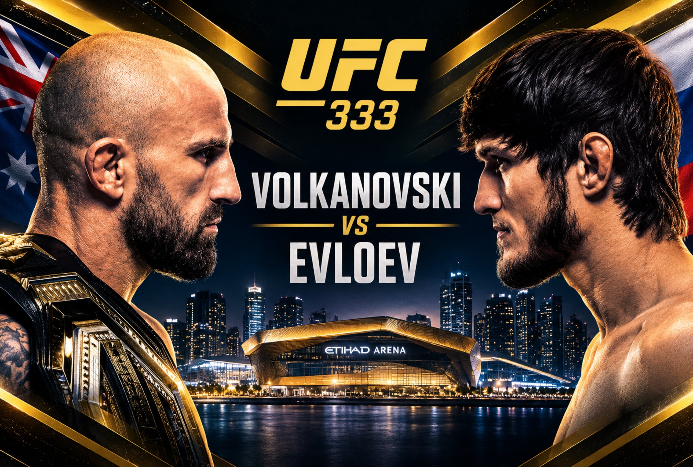 ISLA DE YAS, ABU DABI (EMIRATOS ÁRABES UNIDOS), 24/10/2026. Resultados de UFC 333, que tendrá como pelea estelar Alexander Volkanovski vs. Movsar Evloev. FOTO: UFC.com