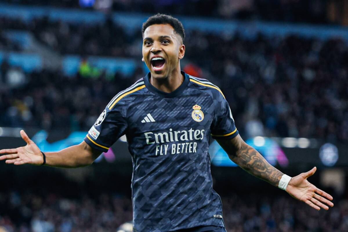El brasileño Rodrygo Goes marcó en el Etihad Stadium en el triunfo de Real Madrid. Ahora, el atacante será titular ante Barcelona. | Foto: Real Madrid