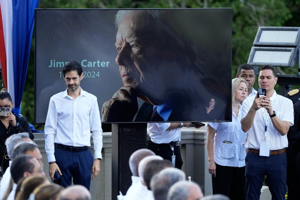 Se rinde homenaje al expresidente estadounidense Jimmy Carter, dos días después de su muerte, durante el 25º aniversario de la entrega del Canal interoceánico de Panamá por parte de Estados Unidos a Panamá, en la Ciudad de Panamá, el 31 de diciembre de 2024. Foto: ARNULFO FRANCO / AFP)