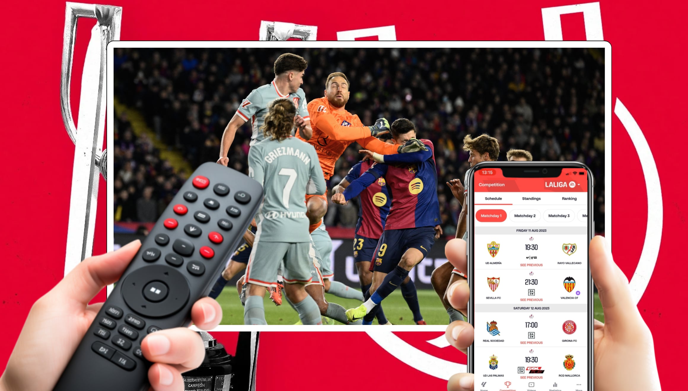 Lista de canales de TV y plataformas online para mirar FC Barcelona vs. Atlético Madrid este martes 25 de febrero por la semifinal de la Copa del Rey 2025 (Foto: Canva.com / Noé Yactayo)