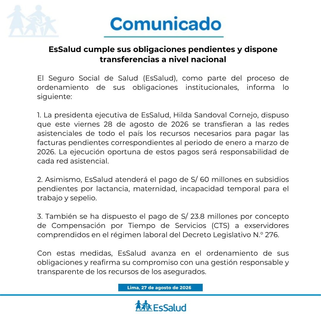 EsSalud desembolsará S/83.8 millones para pagar obligaciones pendientes. Foto: EsSalud.