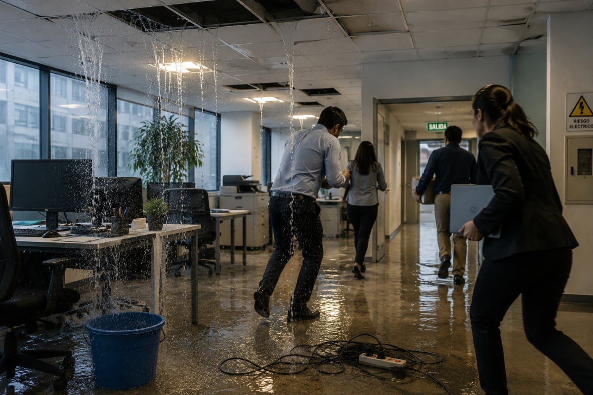 Si el riesgo está dentro del centro de trabajo, la empresa debe evaluar si corresponde suspender las actividades hasta corregir las condiciones inseguras. Foto: Composición Gestión.