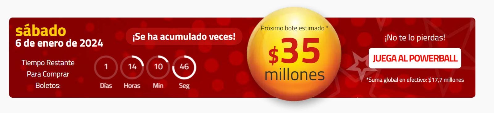 El bote de sortea Powerball para este 6 de enero (Foto: Powerball)