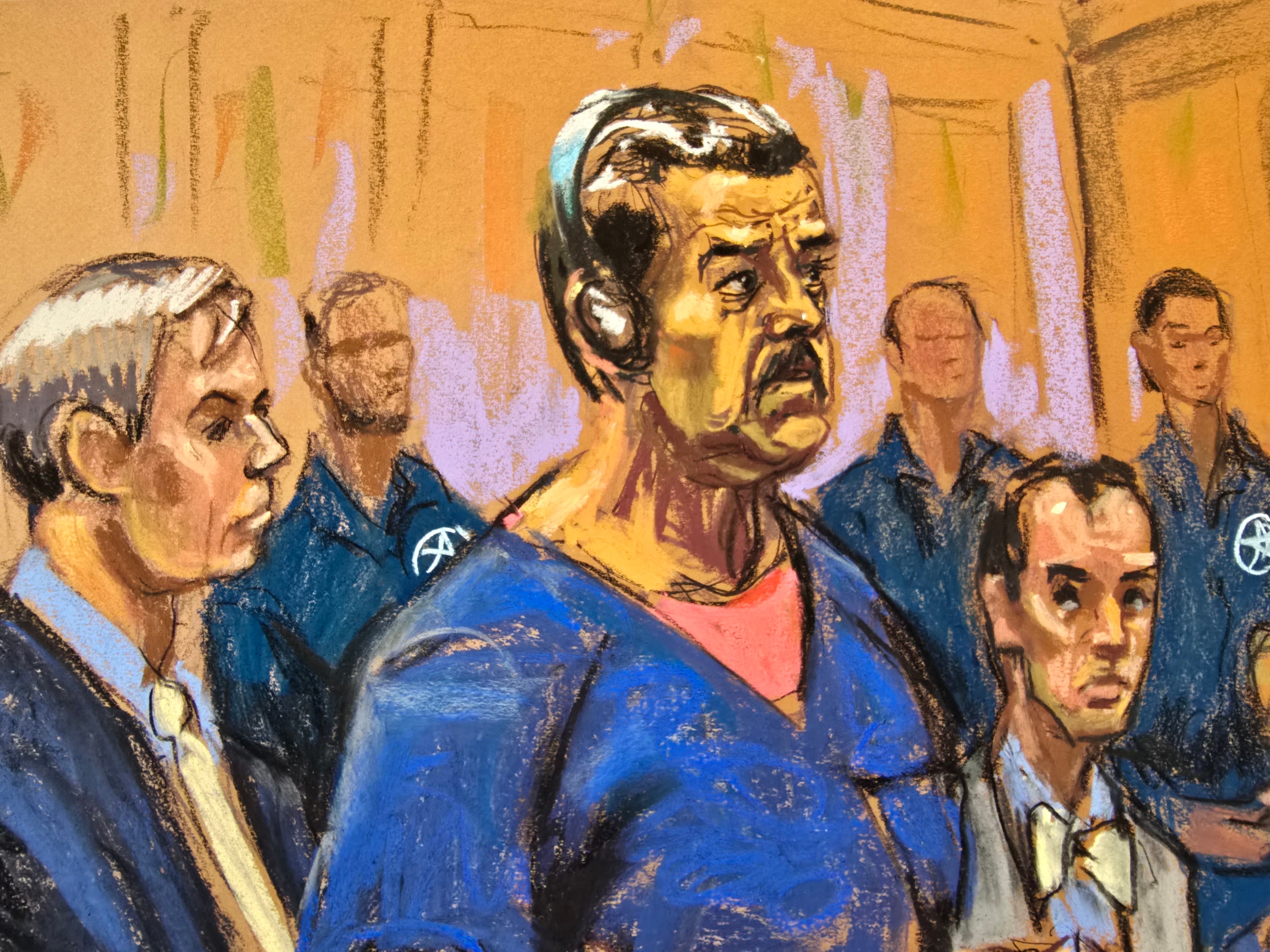 Este boceto judicial muestra al exmandatario de Venezuela Nicolás Maduro asistiendo a su comparecencia ante el Tribunal Federal Daniel Patrick Moynihan el 5 de enero de 2026 en Nueva York. (AFP).