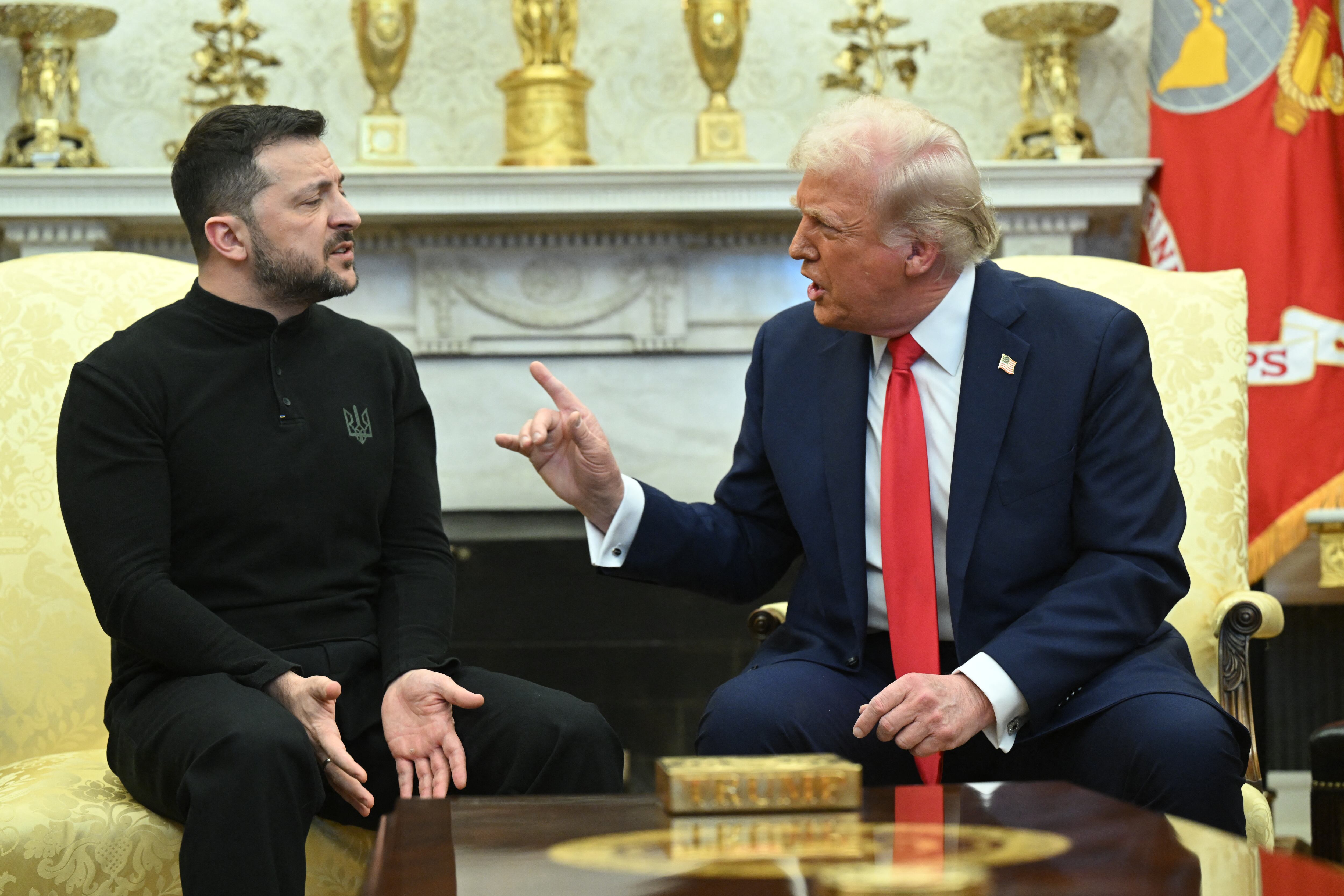 El presidente estadounidense Donald Trump y el presidente ucraniano Volodymyr Zelensky en una acalorada discusión en la Oficina Oval de la Casa Blanca en Washington, D.C., el 28 de febrero de 2025. (Foto de SAUL LOEB / AFP)