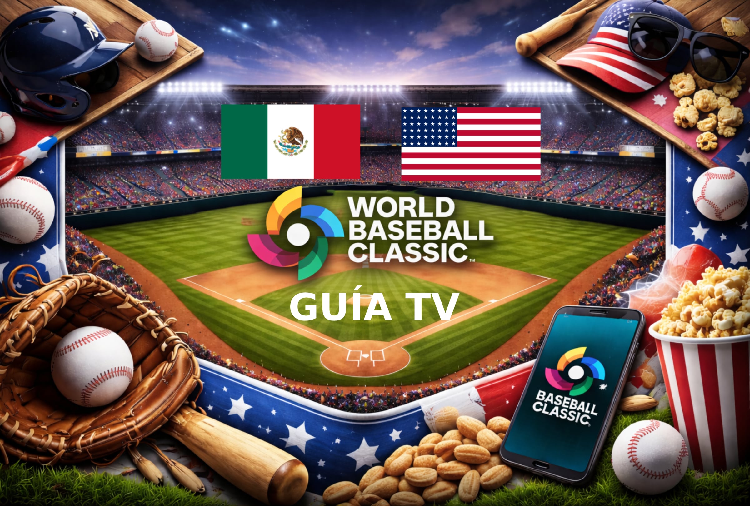 HOUSTON, TEXAS (ESTADOS UNIDOS), 09/03/2026.- Lista de horarios y canales de TV para ver el juego entre México y Team USA este lunes 9 de marzo por la cuarta entrada del Grupo B en el Clásico Mundial de Béisbol 2026. IMAGEN DE NOÉ YACTAYO CREADO CON CHATGPT PARA MAG DE EL COMERCIO