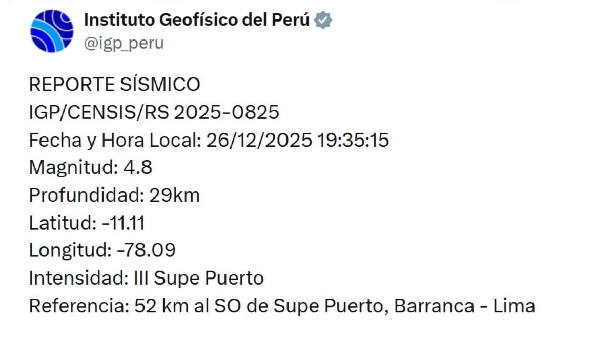 Temblor en Lima. Foto: IGP.
