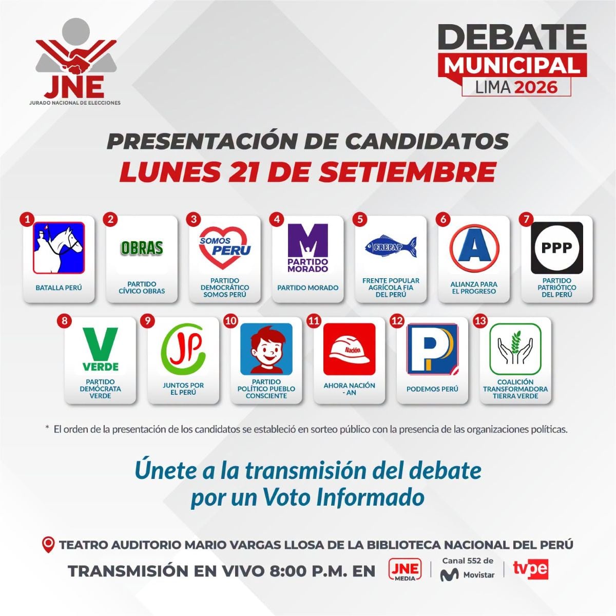 Presentación de candidatos. Foto: JNE.