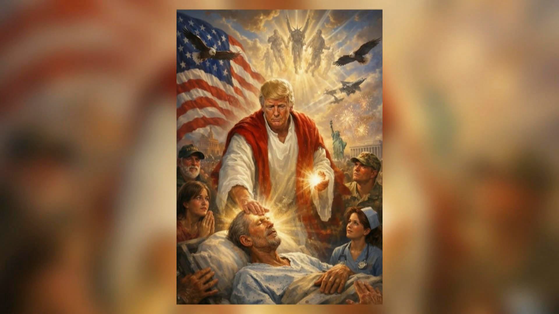 El presidente de Estados Unidos, Donald Trump, ha publicado una imagen que parece ser creada por inteligencia artificial en la que se muestra encarnando a la figura de Jesucristo y aparentemente sanando a un enfermo. (EFE/ Donald Trump Via Truth Social).
