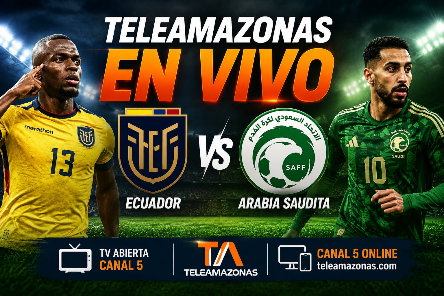 Ecuador vs. Arabia Saudita se miden en un amistoso este 30 de mayo de 2026 (Imagen hecha por Gestión con apoyo de la IA Gemini)