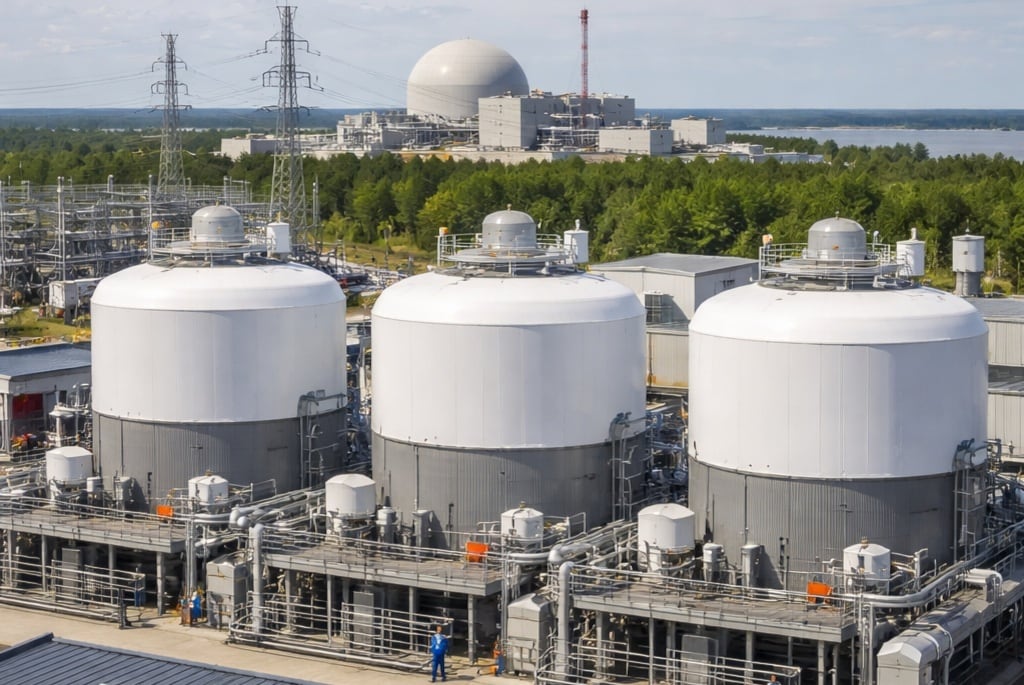 Imagen referencial de una planta nuclear elaborada con IA. Fuente: Chatgpt.