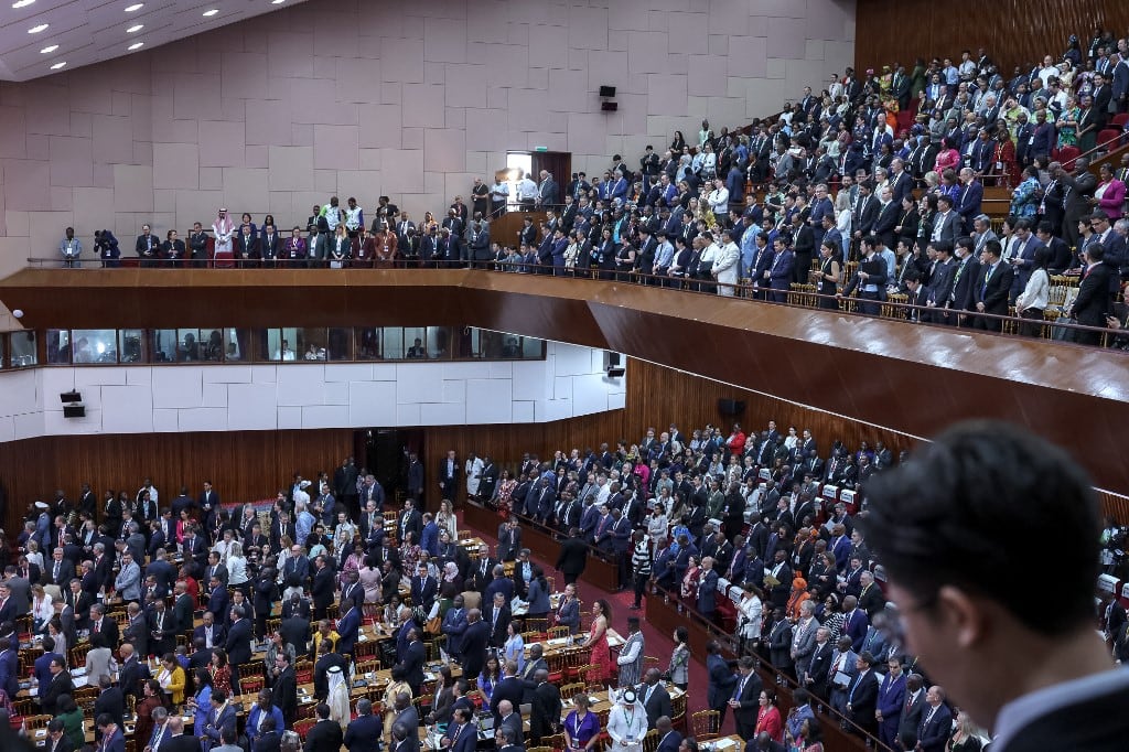 Delegates attend the WTO ministerial conference in Yaounde on March 26, 2026. (Photo by AFP)