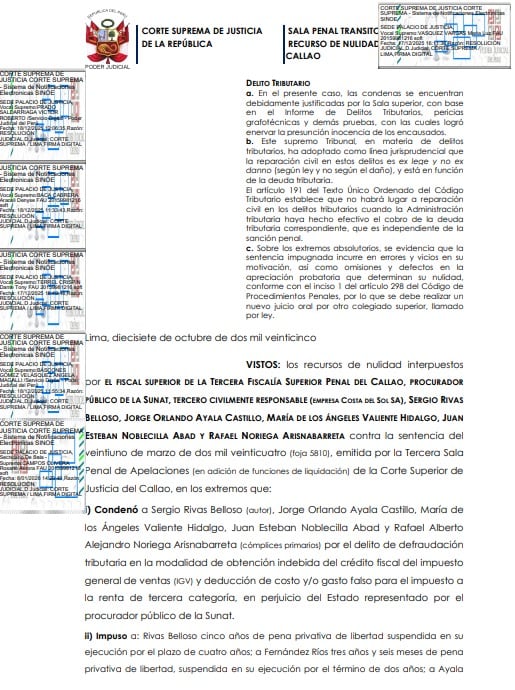 SALA PENAL TRANSITORIA RECURSO DE NULIDAD N.º 659-2024 CALLAO. Obtenida para Diario Gestión.