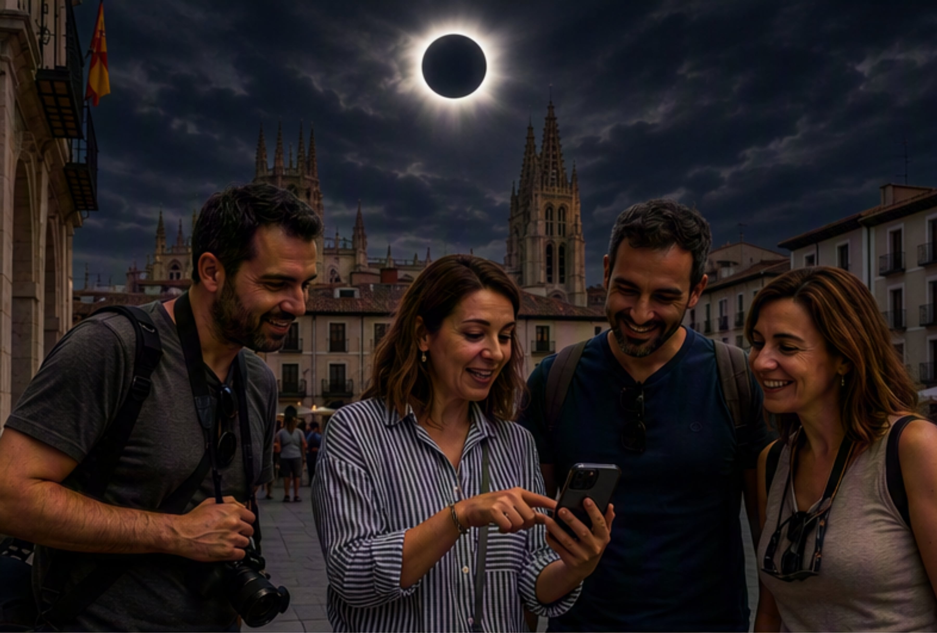 Pronóstico meteorológico para la observación del eclipse solar en Burgos este 12 de agosto. Consulta la previsión del tiempo y el nivel de nubosidad previsto para presenciar la totalidad del fenómeno astronómico hoy. | Imagen referencial creada por El Comercio MAG utilizando la IA de ChatGPT / Composición GEC