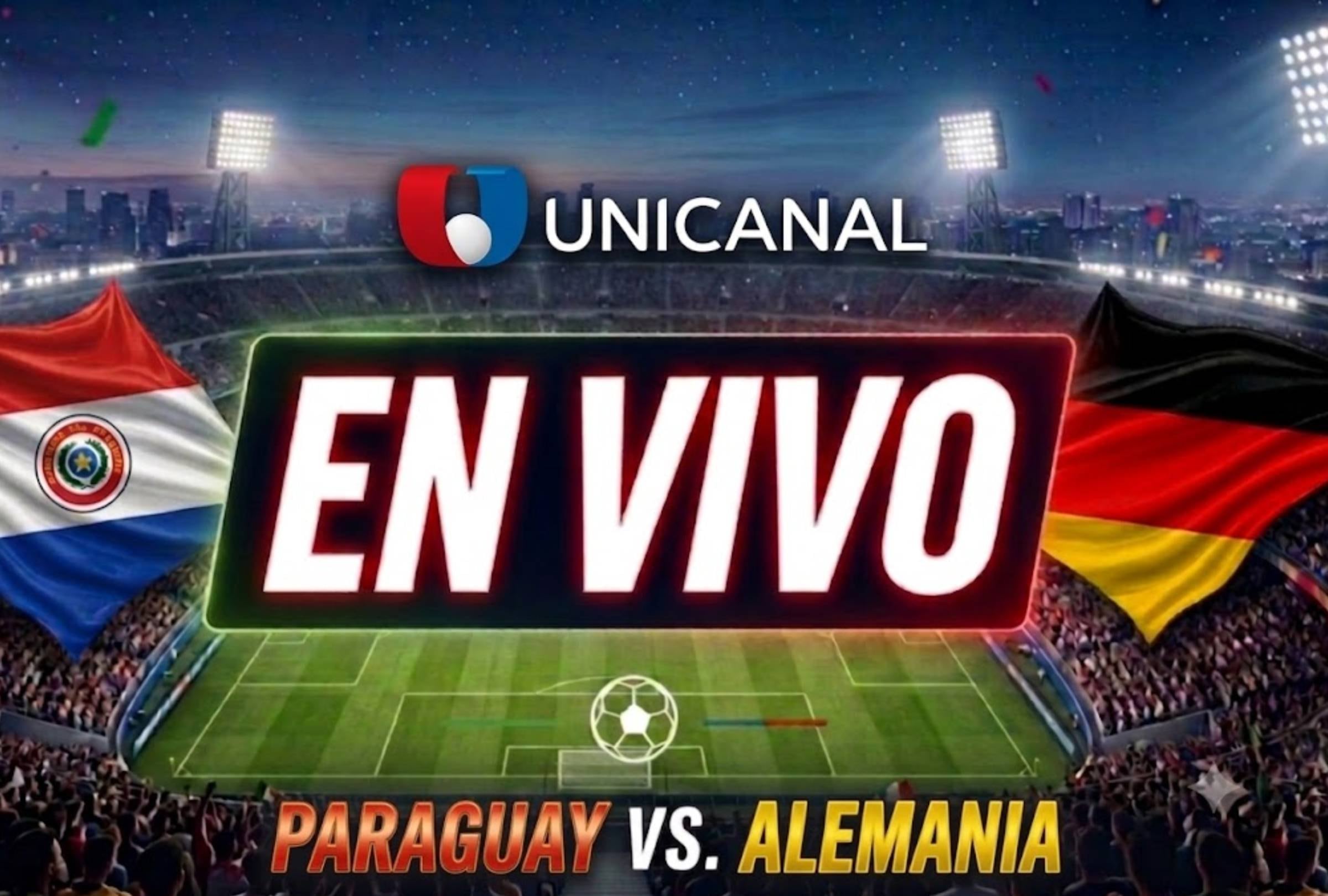 FOXBOROUGH, MASSACHUSETTS (ESTADOS UNIDOS), 29/06/2026.- Unicanal (Canal 8) transmitirá EN VIVO el partido de Paraguay vs. Alemania por los 16avos de final del Mundial 2026. El compromiso se realizará en Gillette Stadium, Foxborough, Estados Unidos. Imagen creada por Gemini.