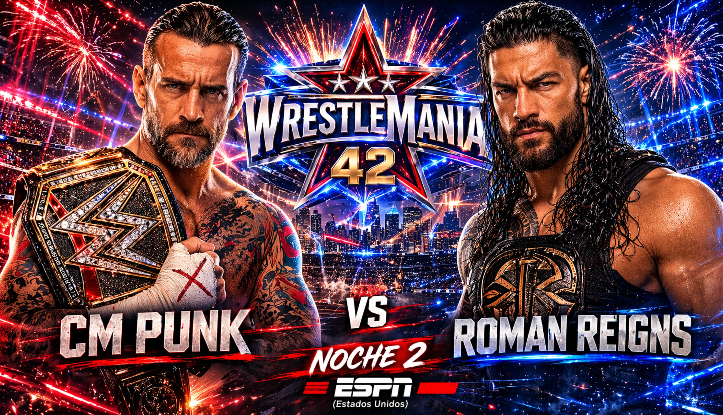 Únicamente desde USA, mira la señal de ESPN para ver WWE Wrestlemania 2026 en directo, este domingo 19 de abril por la Noche 2 del evento. (Foto: Imagen creada por Gestión Mix utilizando la IA de Chat GPT)