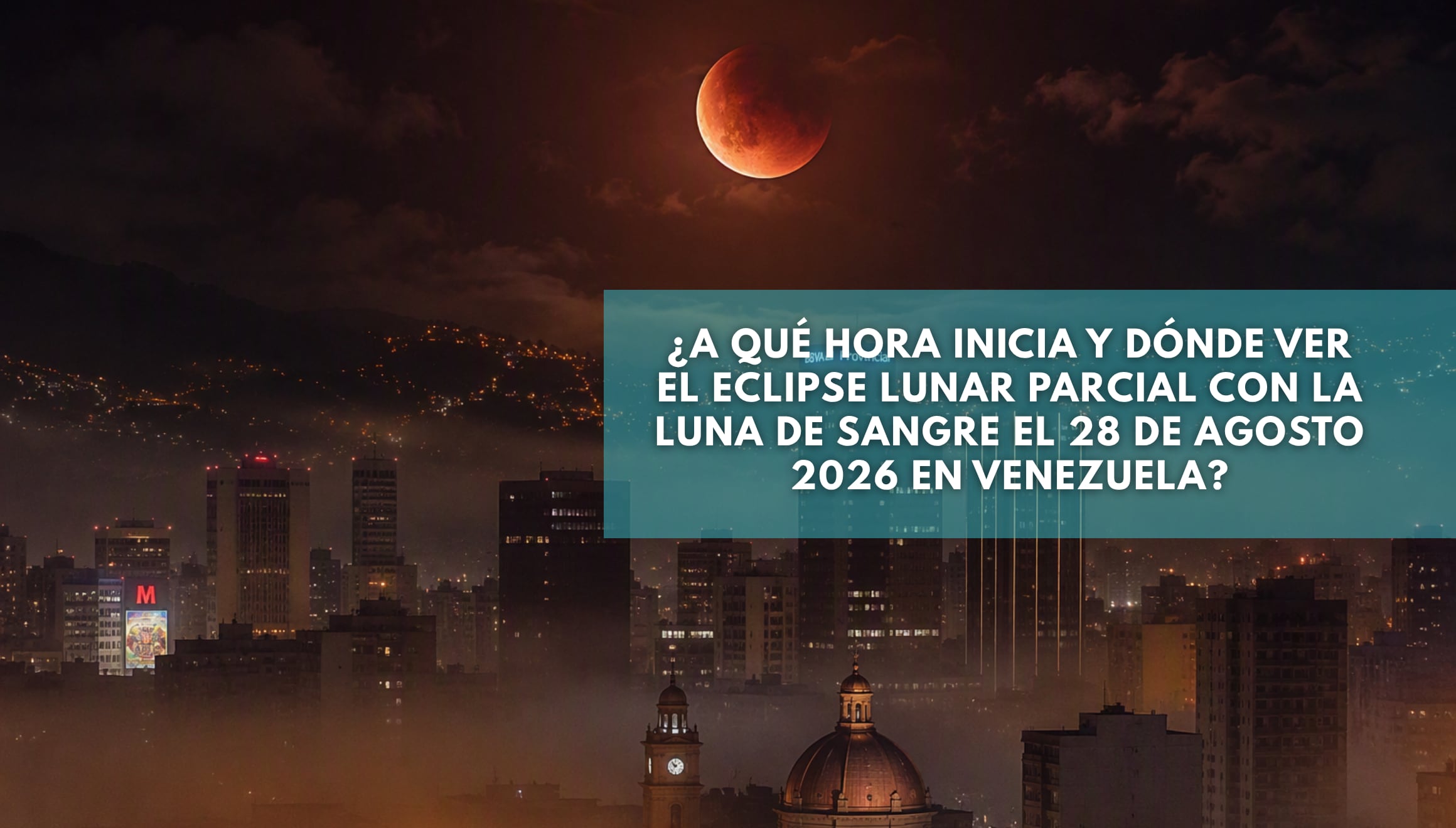 Detalle de la sombra terrestre cubriendo la superficie lunar durante el fenómeno de la Luna de Sangre del 28 de agosto de 2026 en ciudades de Venezuela. | Imagen referencial creada por Gestión Mix utilizando la IA de Gemini / Composición GEC