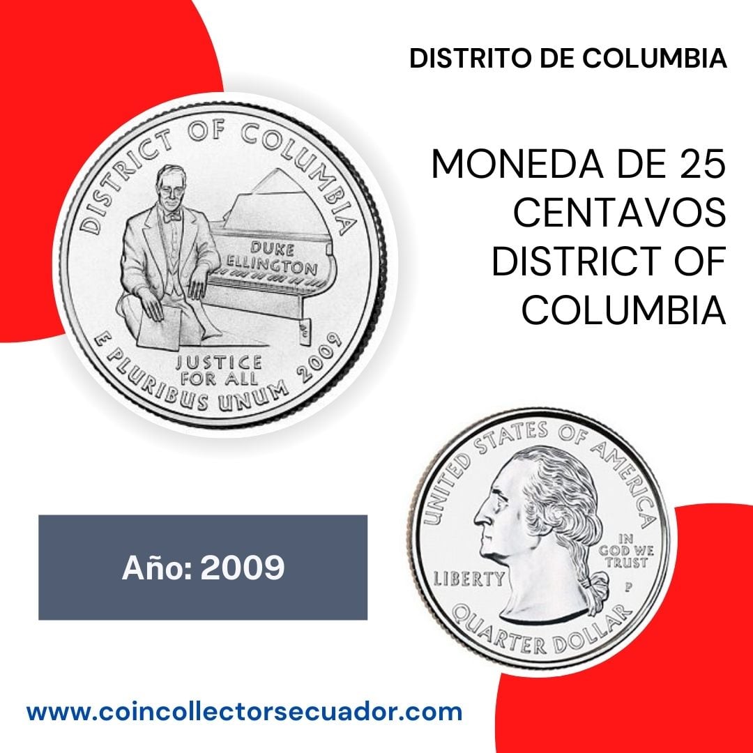 Este es el diseño de la moneda de 29 centavos de 2009 conmemorativa al distrito de Columbia (Foto: Coin Collectors Ecuador)