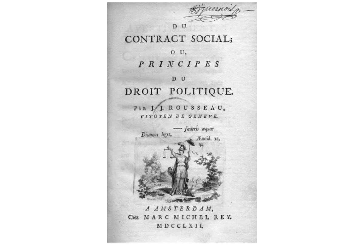 Primera página de la publicación original en francés de El contrato social. | | Crédito: scielosp.org