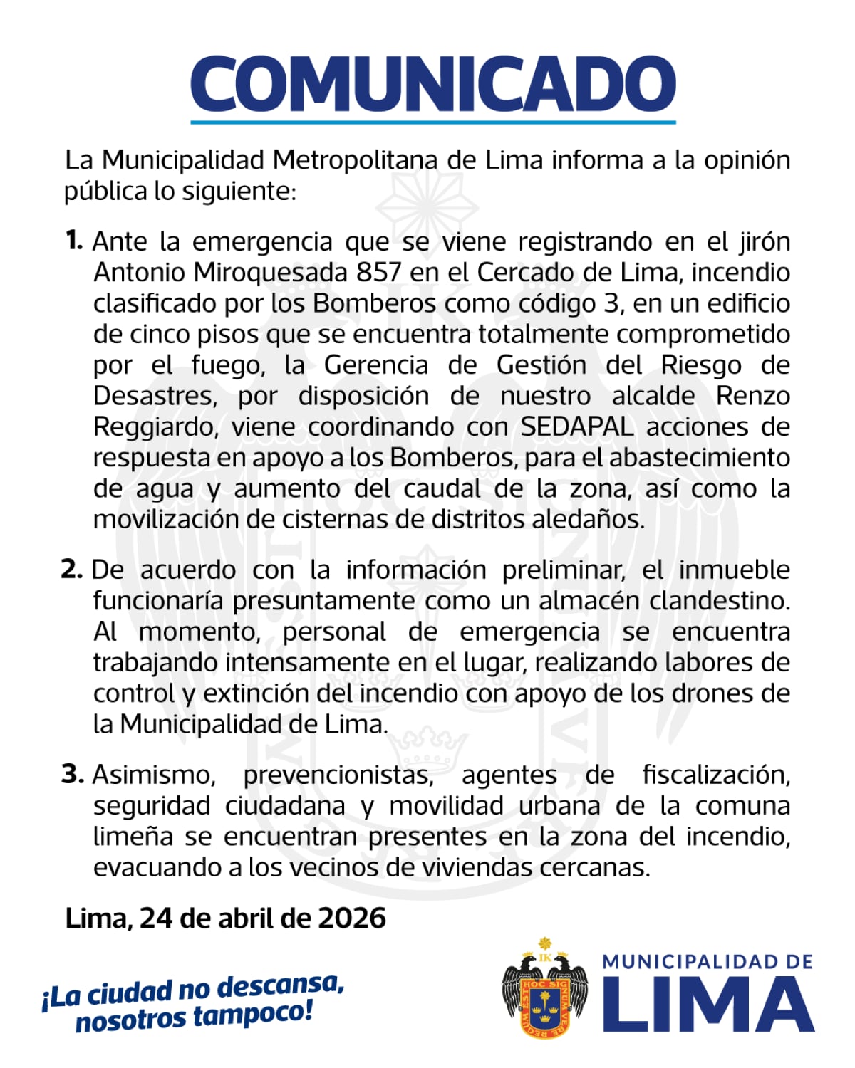 Comunicado de la MML. Foto: X.