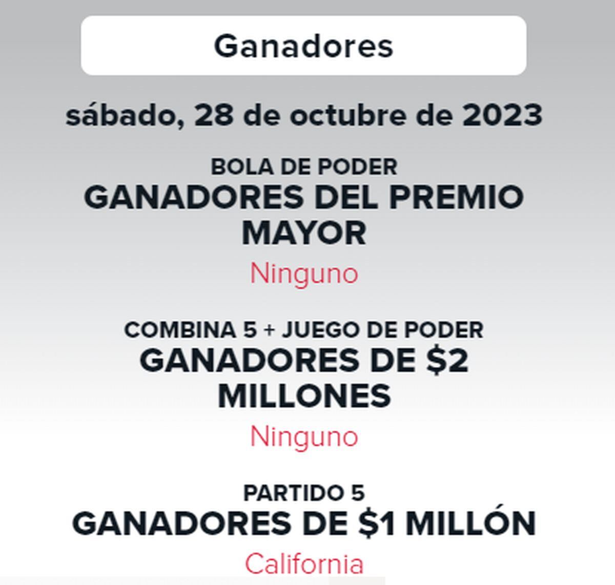 No hubo ganador del premio mayor el 28 de octubre (Foto: Powerball)