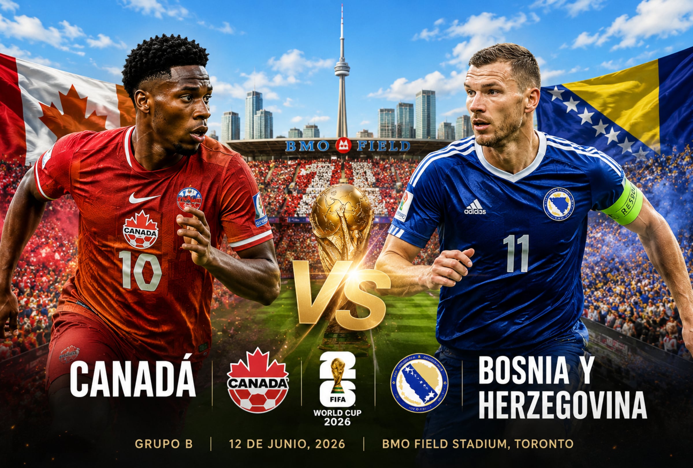 TORONTO (CANADÁ), 12/06/2026.- Consulta la guía completa del Canadá vs. Bosnia y Herzegovina: canales, horarios, streaming y datos del debut mundialista en Toronto. FOTO DE NOÉ YACTAYO GENERADA CON IA DE CHATGPT PARA MAG DE EL COMERCIO