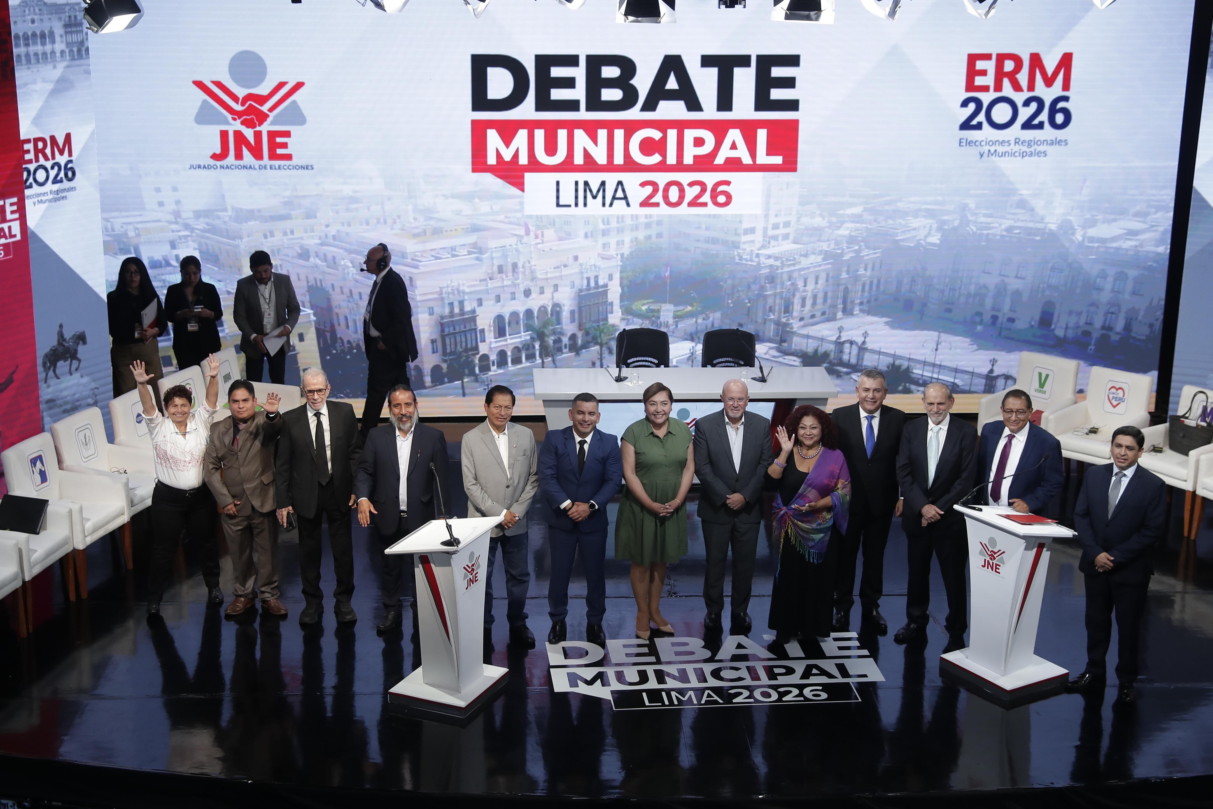 Candidatos de la primera fecha del debate de candidatos a la Alcaldía de Lima 2026, organizado por el JNE (Foto: Hugo Pérez)