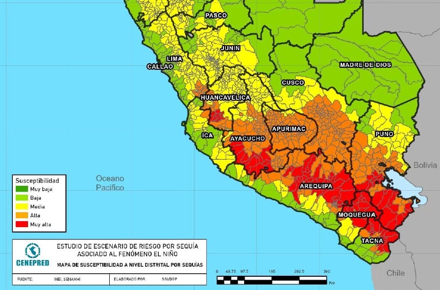 Regiones más susceptibles a ser afectadas por la sequía en el verano 2026-2027. Fuente: CENEPRED