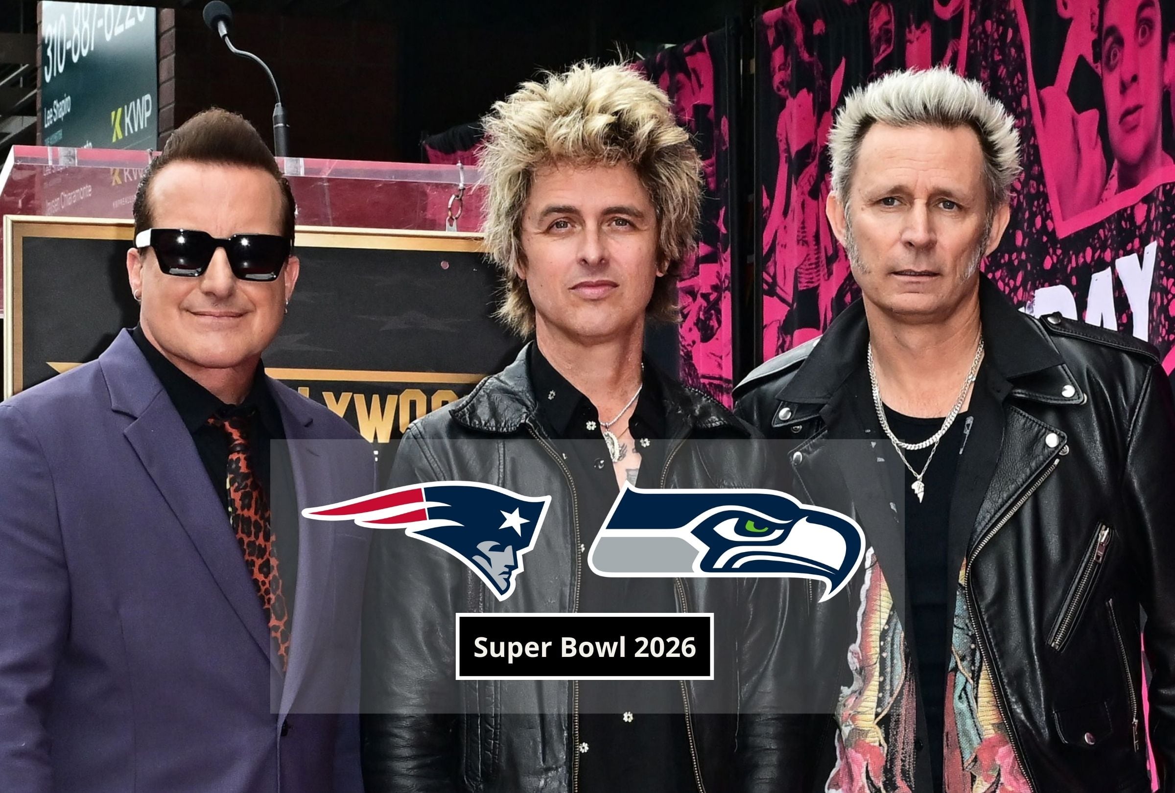 Revisa en esta nota a qué hora toca Green Day en el Super Bowl 2026 EN VIVO hoy en México, EE.UU. y Puerto Rico. (Foto: Frederic J. BROWN / AFP y Composición Mag)