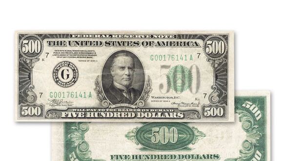Los billetes de 500 dólares dejaron de imprimirse en 1969 (Foto: Casa de la Moneda de los Estados Unidos)