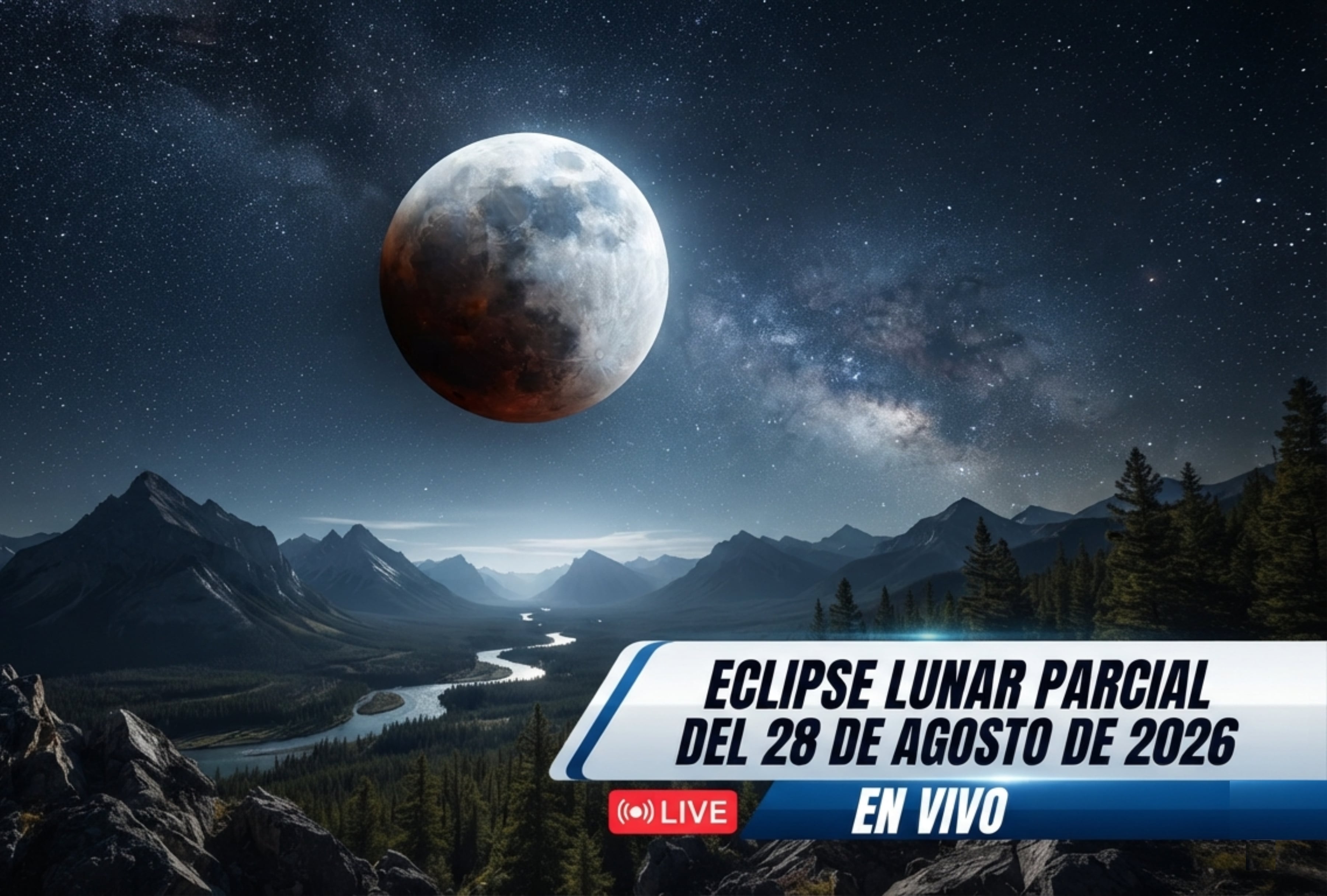Señal de NASA TV transmitiendo en vivo la alineación de la Tierra, el Sol y la Luna durante la fase cumbre del eclipse lunar parcial y la Luna de Sangre este 28 de agosto de 2026. | Imagen referencial creada por Depor utilizando la IA de Copilot / Composición GEC