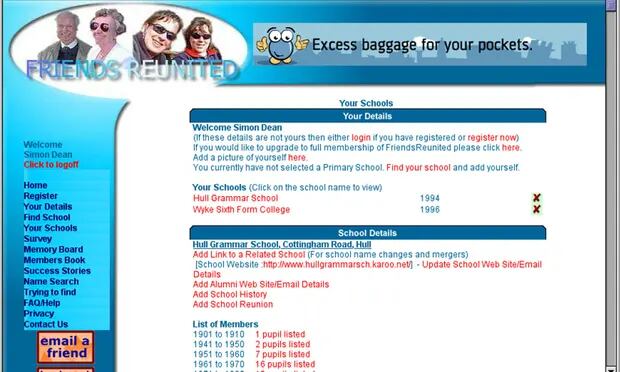 Así se veía la página de Friends Reunited. (Foto: AP)