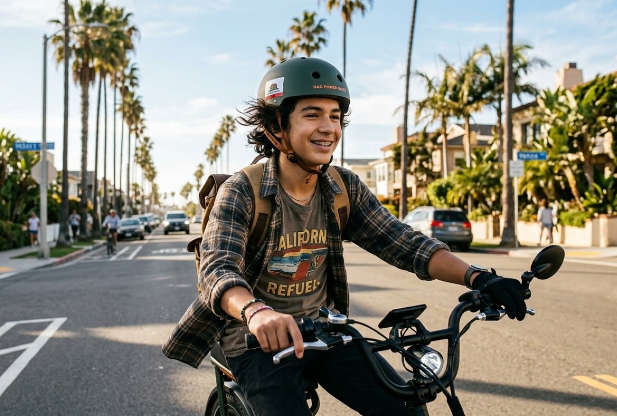 Padres en California deben conocer las leyes antes de comprar e-bikes para sus hijos. | Crédito: Imagen creada por Gestión Mix usando Gemini