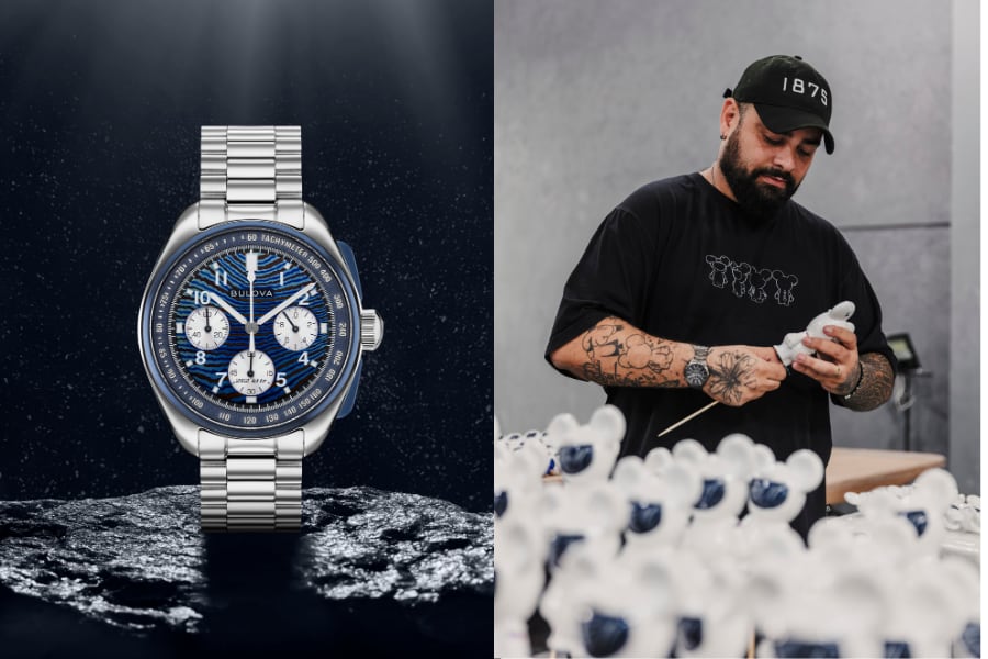 Bulova celebró su 150 aniversario con el Lunar Pilot x Budii, una edición limitada de 5,500 unidades que fusiona el legado de la misión Apolo 15 con el arte pop del brasileño Thiago Rosinhole.