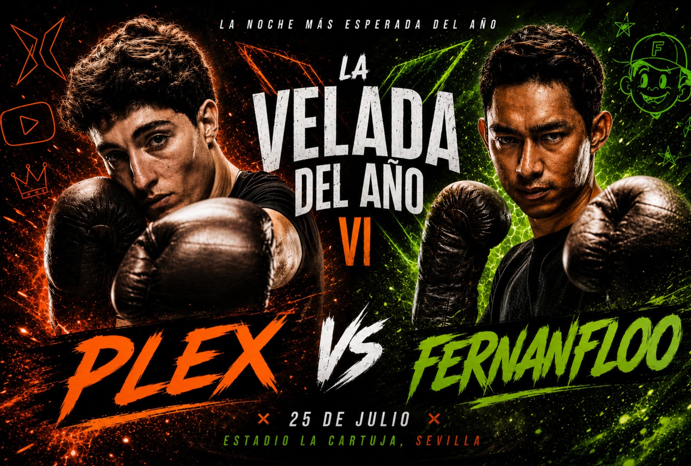 ISLA DE LA CARTUJA, SEVILLA, (ESPAÑA), 25/07/2026.- Resultado de la pelea entre Plex vs. Fernanfloo que se realizó este sábado 25 de julio en el Estadio La Cartuja, Sevilla, España. FOTO: Imagen creada por ChatGPT.