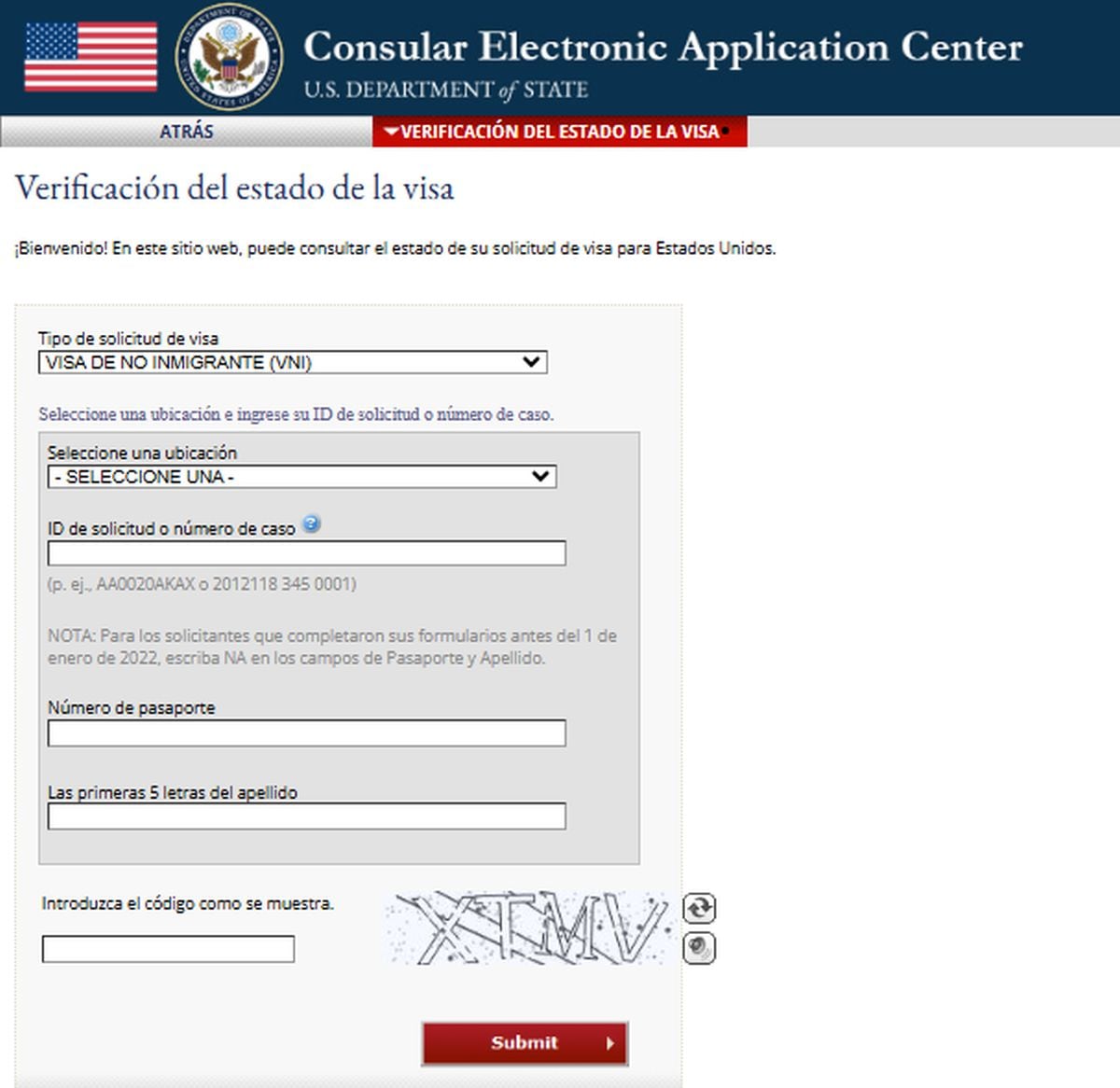 Página de Verificación del estado de la visa en Consular Electronic Application Center (Foto: CEAC)