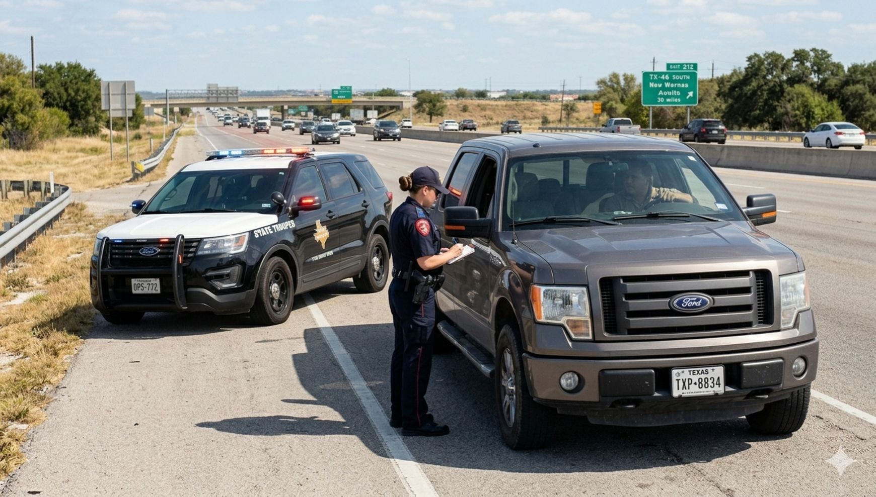 Texas desplegará más patrullas hasta el 25 de mayo para vigilar que los conductores respeten la ley “Move Over or Slow Down” y otras normas básicas de tránsito que, de romperse, pueden derivar en fuertes multas (Foto: Imagen creada por Gestión MIX usando Gemini)
