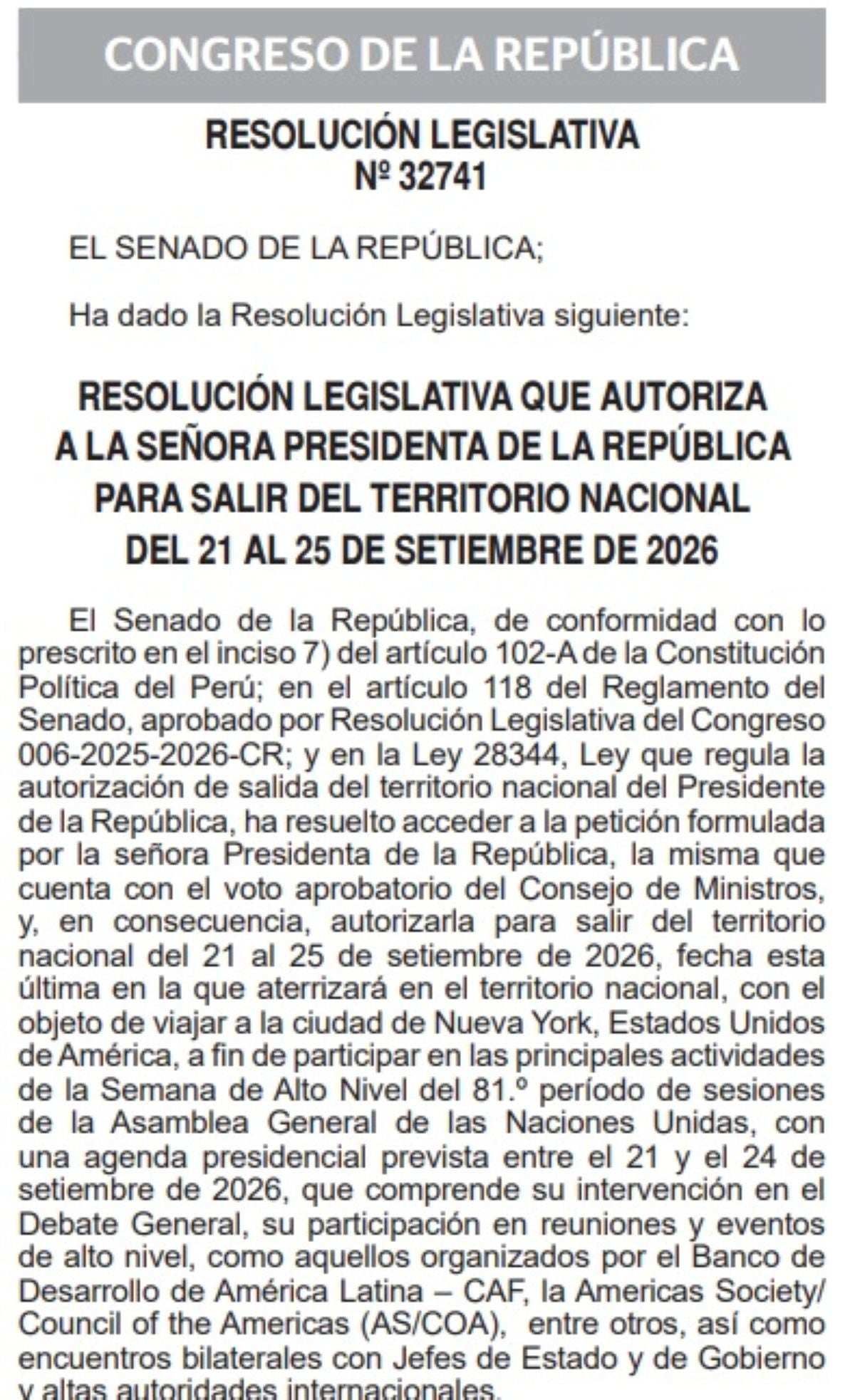 El Congreso autorizó la salida del país de la presidenta Keiko Fujimori para cumplir una agenda oficial en Estados Unidos.
